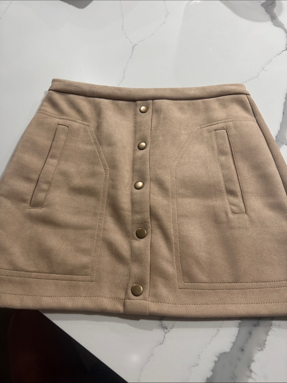 Amazon Beige Button-Front Mini Skirt